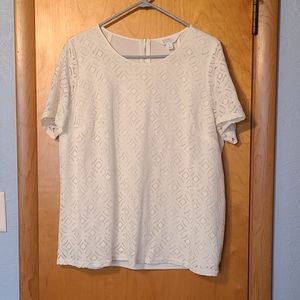 White Lace Front Short Sleeve Top